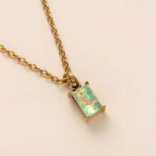 CIREY 18K Gold Plated Rectangle Birthstone Pendant Necklace With Colorful Cubic Zirconia For Women, Titanium Steel