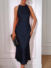 Eur Latin Tailored Dress - Màu xanh hải quân - Xem 3