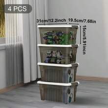 4pcs Stackable Storage Box Set With Lids & Handles, Durable Multi-Size Organizers For Christmas Decor, Closet, Bedroom, Car Trunk, Books & More, Transparent Organizer Containers, Bathroom Essentials, Home Organization