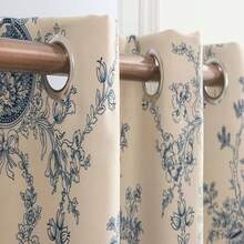 1pc European Style Floral Design Blackout Decorative Curtain - Blue - View 5