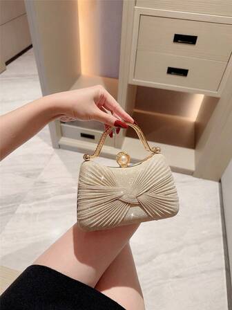 1pc Sparkling Bow Decor Mini Box Clutch Bag, Elegant Luxury Rhinestone Decor Evening Bag, Chic Party Purse, Suitable For Formal Party/Prom/Wedding/Birthday, A Great Gift For Various Occasions. Detachable Chain Strap For Shoulder/Crossbody Wear