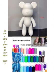 1pc Fluid Bear White Base For Wholesale, DIY Paint Pouring Fluid Bear, Fluid Bear + 2nd Generation Fidget Cube Combo Set Toy, White Bear Base + 3 Random Color Paints [Cube Color & Some Parts Random, Color Difference Possible] - White - View 6