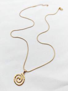 1pc European & American New Fashion Niche Elegant Stainless Steel Asymmetrical Spiral Pendant Necklace, High-End Sweater Chain - Vortex - View 8