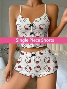 Sanrio 1 pieza Pantalones de pijama estilo Hello Kitty, pantalones cortos de verano para mujer, ropa de dormir, pantalones cortos de descanso, pantalones de pijama con diseño de Hello Kitty