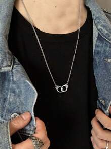 1pc Titanium Steel Non-Fading Rivet Patchwork Gothic Star Handcuffs Necklace For Men, Unique Hipster Collarbone Chain Sweater Necklace