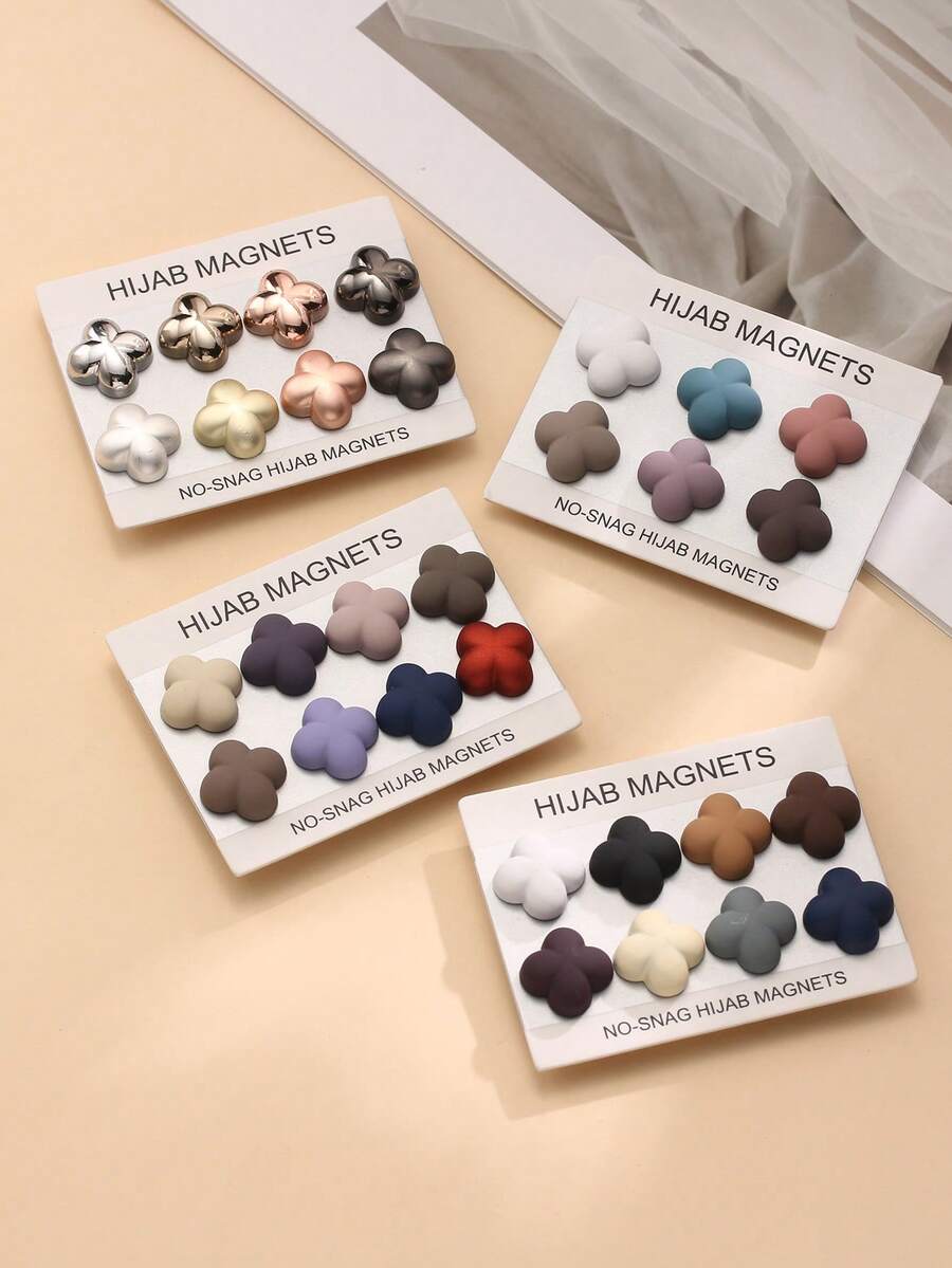 1个/2个/4个/6个/8个装纯色三叶草锌合金头巾磁铁，强力磁性搭扣，适用于女士围巾和服装纽扣，适合春、夏、秋、冬四季，可用于连衣裙、沙滩装、度假装等。 - 彩色 - 查看 1