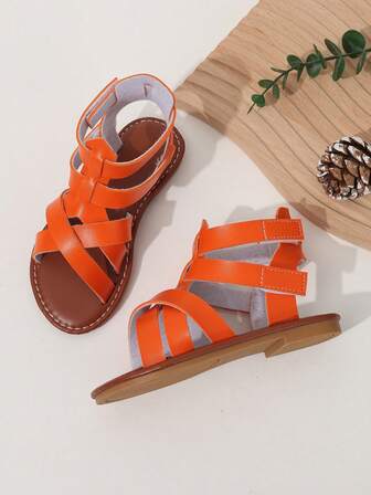 Mädchen gestreifte ausgeschnittene Gladiator Sandalen, lässige Outdoor-Flache Stiefel, bequeme Urlaubs-Strandschuhe, Sommer