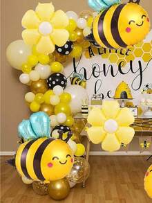 8 件套可爱蜜蜂黄色雏菊铝箔气球适用于生日周年纪念婚礼派对装饰雏菊花气球用品 - 黃色 - 查看 2