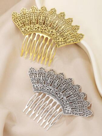 1件简约复古民族风合金孔雀尾侧梳，女士新娘发型配饰，适合所有季节，可作礼物、学习用品、婚礼配饰、闺蜜礼物、发饰。