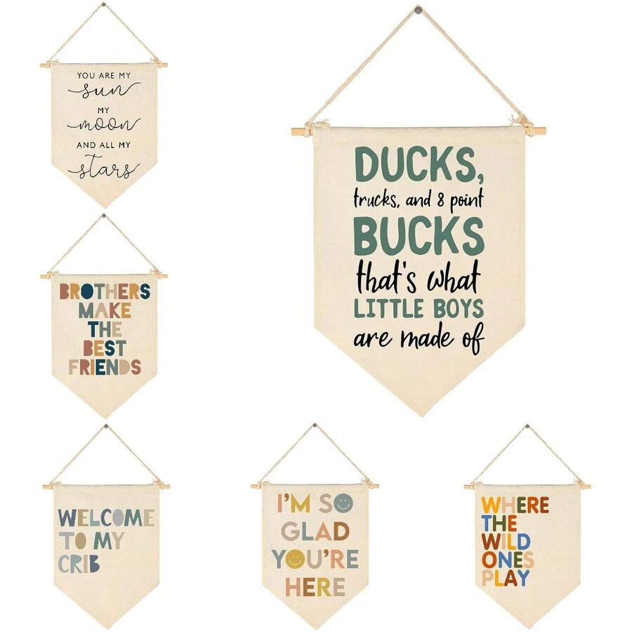 1pc Baby Nursery Canvas Decorative Wall Hanging Flag, Variety Of Cotton Canvas Decorative Items For Children's Room - Multicolor - View 1