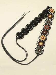 1pc Women's Multi-Color PU Leather Vintage Bohemian Style Circle Colored Rivet Decor Waist Strap