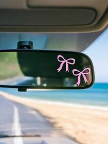 2pcs Cute Pink Bow Decor Creative Mini Car Rearview Mirror Stickers, Suitable For All Vehicles - Multicolor - View 1