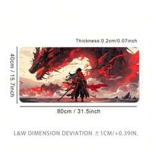 Extra Large Precision Edged Gaming Mouse Pad - Dragon Warrior Design, Rubber Base, Rectangular Anti-Slip Desk Mat, Washable, Non-Slip Computer Mousepad For Esports Back To School