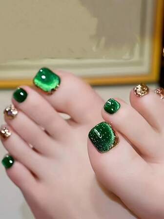 24 piezas Pegatinas para uñas de los pies con ojos de gato reflectantes de color verde y brillo, estilo Y2K, decoración de uñas de lujo y moda brillante, adecuado para verano, uso casual y diario
