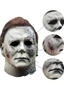 角色扮演面具男式乳胶头盔血腥杀手恶魔恐怖头盔狂欢节服装派对道具成人 - 灰色 - 查看 2