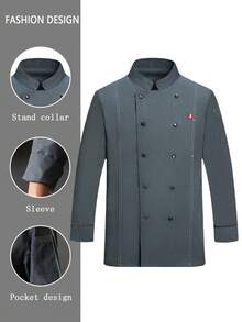 Premium Custom Gray Long Sleeve Chef Uniform, Double-Breasted Design, Soft & Comfortable Fabric, Breathable & Durable, Unisex, Suitable For F&B, Bakery, Hotel Kitchen, Restaurant, Cafeteria, Spring/Autumn/Winter, Washable & Durable - Grey - View 1