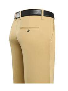Verano sección delgada suelta recta de los hombres de negocios pantalones casuales con bolsillos, no de hierro recta de los hombres pantalones casuales pantalones pantalones de traje, adecuado para papá, novio regalo - Caqui - Ver 5