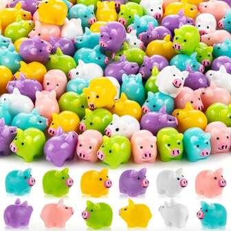 30 件微型树脂猪雕像，多种颜色，卡通动物蛋糕装饰，花园景观，水族馆，植物装饰，DIY 工艺品，节日饰品