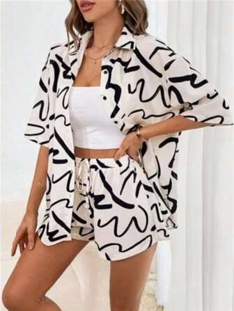 Plus-size dames blouse met paisleyprint, volledige body en knoopsluiting, set van 2 stuks