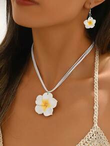 3pcs Set Elegant Hawaiian Plumeria Flower Design Necklace And Earrings Jewelry Set For Women - Flower Set - View 2