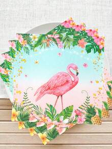 Hawaiian Flamingo Pattern Disposable Paper Tableware Set, Tropical Summer Hawaii Theme Birthday Babe Shower Party Decoration Supplies, 8pcs 7/9inch Paper Plates, 8pcs Paper Cups, 16pcs Paper Napkins For Family Summer Holiday Activities Event Party Table Decoration, Home Kitchen Table Ornaments - Hawaiian Flamingo - View 7