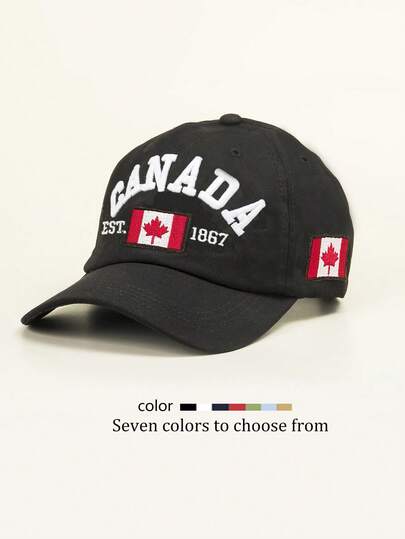 1pc Men's Embroidered Maple Leaf & Canada Letter Adjustable Baseball Cap, Classic European & American Style, Suitable For Casual Everyday And Holiday Wear