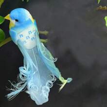 1pc Simulation Long Tailed Bird With Feathers, Simulation Feather Curly Bird, Used For Home, Garden, And Holiday Decoration