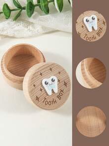 1 pieza, Caja de dientes de madera linda - Circular, Caja de recuerdos multiusos para guardar dientes perdidos, con cierre y diseño de diente divertido, Preservación de dientes | Decoración caprichosa | Talla decorativa, Maternidad, Baby Shower - Multicolor - Ver 5