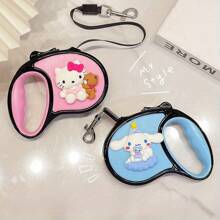 Sanrio 1pc Hello Kitty Retractable Dog Leash - 10ft Auto-Walk Rope With Cute Cartoon Design (Pink, Green, Blue), Suitable For Medium And Small Dogs, Pet Lead (Character Head Needs To Be Pasted Yourself, Accessories Will Be Provided)