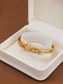 1/3 PiecesFashionable Classic Shiny Geometric Line Cubic Zirconia Decoration Gold Women Bracelets With A Diameter Of 60mm That Can Be Opened, Suitable For Women's Daily Wear, Excluding Box