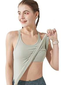 Yoga Racerback Tank Top For Women With Built In Bra,Women's Padded Sports Bra Fitness Workout Running Shirts - 綠色 - 查看 1
