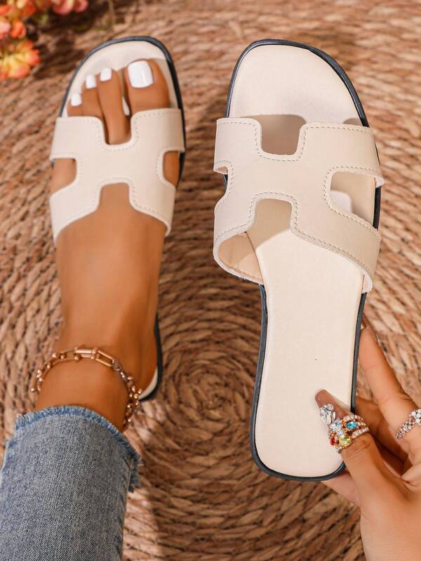 Women Summer Solid Color Slippers Korean Style New Flat Fashion Outdoor Beach Sandals