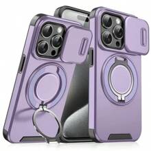 Compatible With IPhone 16/15/14/13/12/11/Pro/Max Pro/Plus Phone Case, With Sliding Camera Cover + [Full Camera Protection], With 360° Rotating Stand/Magnetic Car Mount/Matte Anti-Shock Phone Protective Cover