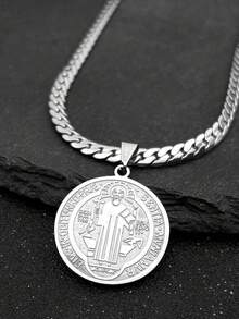 圣贝尼托吊坠项链，男士不锈钢蛇骨链项链，男女皆宜的时尚配饰，情侣礼物 - 項鍊 - 查看 9