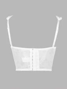 Floral Embroidery Mesh Bustier Corset Top - White - View 2