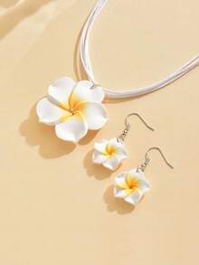 3pcs Set Elegant Hawaiian Plumeria Flower Design Necklace And Earrings Jewelry Set For Women - Flower Set - View 3