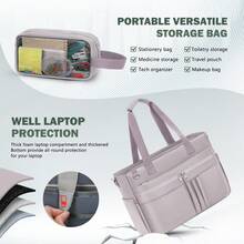 Teacher Tote Bag For Women 15.6 Inch Laptop Briefcase With Clutch Bag, Nurse Bags Professional Work Handbag For Office College Nursing, Large Utility Tote Messenger Shoulder Bag - 灰粉紅色 - 查看 6
