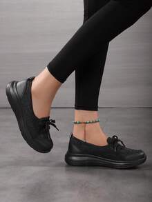 Fall/Winter New Mesh Women's Sneakers White Flat Shoes Spring/Summer Slip-On Lace-Up Casual Loafers, Size 35-42 - Black - View 4