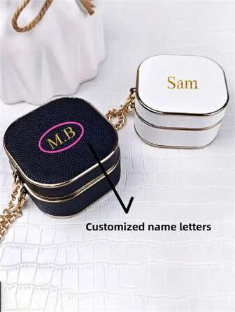 [Customized]Personalized Luxury Personalized Letter Name Customized Soft Cover Compatible With Galaxy Buds 2/2Pro/Pro/Live/FE Cylindrical Litchi Pattern Faux Leather Earphone Case