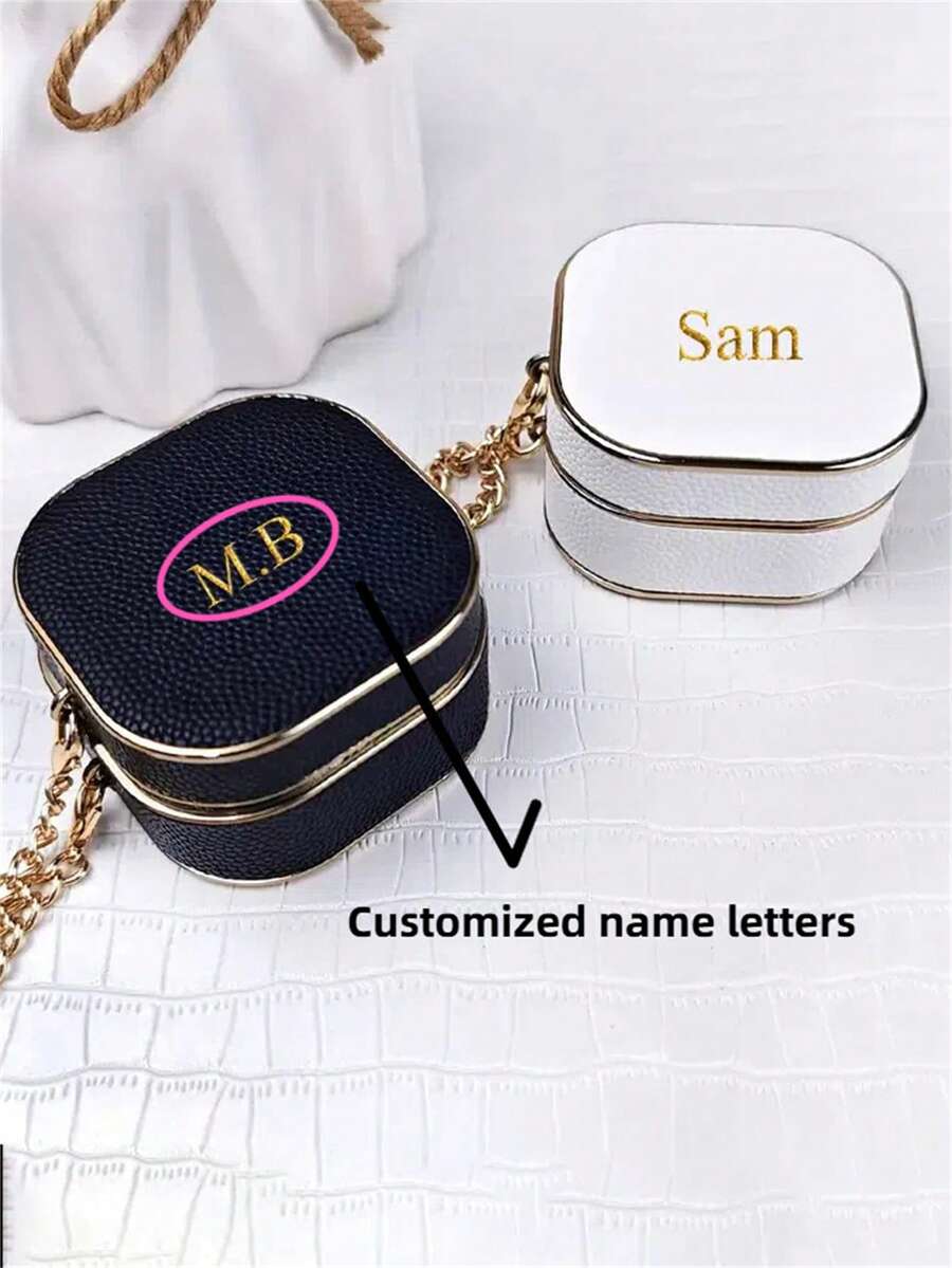 [Personalizado] Funda con textura de litchi personalizada de lujo para Galaxy Buds 2/2Pro/Pro/Live/FE, con patrón cilíndrico y letra/nombre personalizado - Multicolor - Ver 1