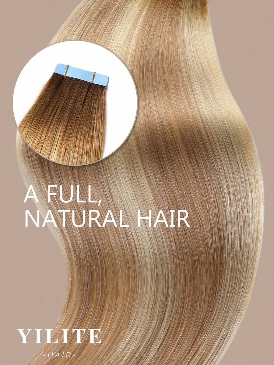 Yilite 50g/20pcs Natural Highlight Skin Tone Hair Extensions, Remy Human Hair, Ombre Blonde, Double-Sided Tape-In Extensions - S18A/613A - View 1