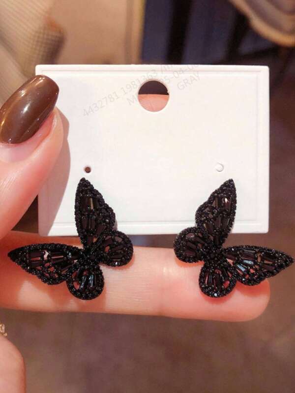 1 par de brincos elegantes de zircônia borboleta preta, brincos elegantes e charmosos para uso diário para mulheres