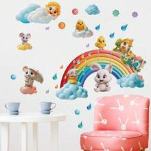 Personalized Name Wall Stickers For Kids – Custom Animal-Themed Wall Decals (Airplane Mouse, Rainbow Bunny, Panda) – Removable PVC Wall Decor For Nursery, Bedroom, Playroom - DP047-rainbow Bunny-30-120 - View 11
