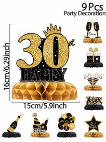 9 件黑金生日蜂窝中心装饰，30/40/60/70/50 岁生日快乐桌面纸质装饰，30/40/60/70/50 岁生日派对装饰，生日庆祝礼品，新娘送礼会礼品，周年纪念用品，节日派对用品，桌面中心装饰 - 黑金生日 - 查看 13