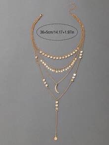 1pc Minimalist Chain With Round Star Pendants Multi-Layer Necklace (Handmade Chain, Random Star Quantity) - Yellow Gold - View 3