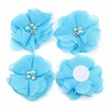 4 件/包 6 厘米雪纺仿珍珠水钻手工花，柔软花卉 DIY 配饰，可用于发夹、头饰、婚纱、服装和鞋子，多色可选 - 彩色 - 查看 14