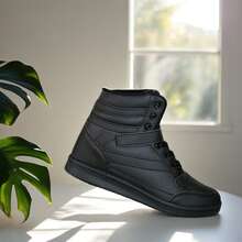 Womens High Top Ankle Support Sneakers Vibrant Colour Hidden Wedge Heel Retro 80s Tennis Shoes For Girls Cosplay Removable Insole Backpacking Boots - màu đen - Xem 1