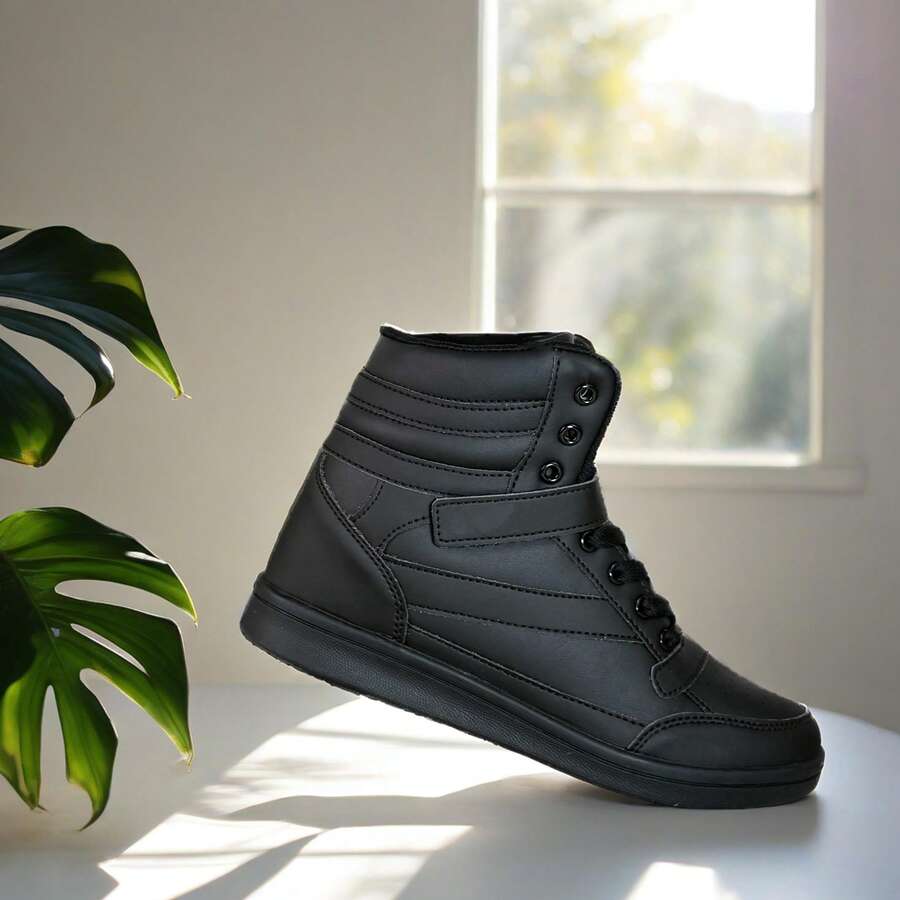 Womens High Top Ankle Support Sneakers Vibrant Colour Hidden Wedge Heel Retro 80s Tennis Shoes For Girls Cosplay Removable Insole Backpacking Boots - màu đen - Xem 1