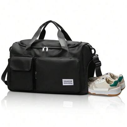 1 件 35L 健身包、瑜伽斜挎包、带鞋隔层和湿衣服隔层的运动包、黑色牛津布耐磨防水材料、带干湿口袋的旅行包、轻便随身手提包、周末过夜包，适合女士、男士、训练旅行、健身、游泳和飞机商务假期
