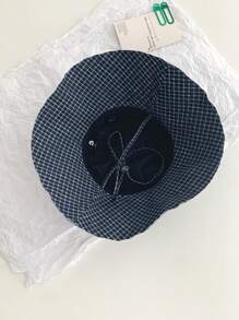 1pc Summer Vacation Fresh Big Brim Sun Hat For Women, Sweet Gingham Ribbon Foldable Beach Hat, With Love Patch, Outdoor Photography Sunshade Bucket Hat